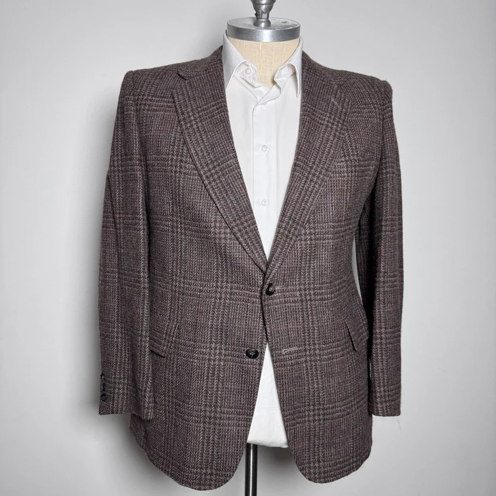 Kuppenheimer Blazer Mens‎ 42R Brown Glen Check Wool Tweed Vintage Sport Coat